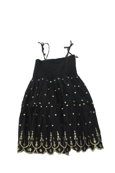 Bell Girls Cotton Smocked Scalloped Hem Detail Metallic Dress Black Size 10