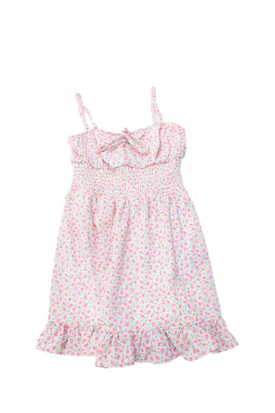 Katie J Womens Smocked Waist Floral Ruffled Hem Sleeveless Dress Pink Size M