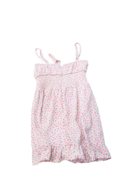 Katie J Womens Smocked Waist Floral Ruffled Hem Sleeveless Dress Pink Size M