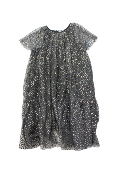 Zara Kids Womens Metallic Spotted Sheer Layered Detail Dress Gray Size 10
