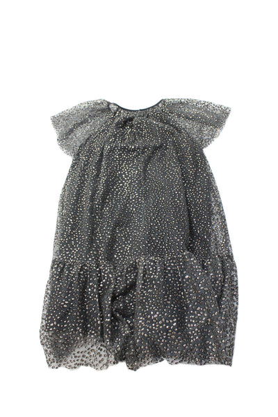 Zara Kids Womens Metallic Spotted Sheer Layered Detail Dress Gray Size 10