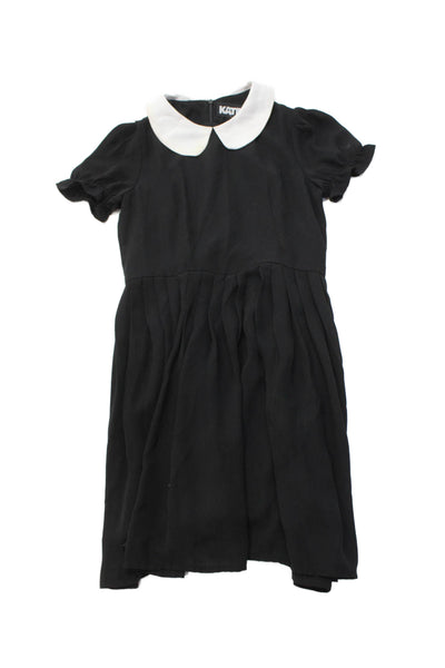 Katie J Contrast Collar Short Sleeve Pleated Detail Dress Black Size S