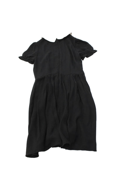 Katie J Contrast Collar Short Sleeve Pleated Detail Dress Black Size S