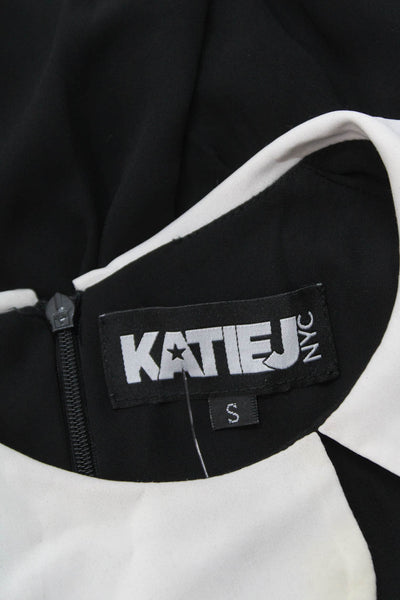 Katie J Contrast Collar Short Sleeve Pleated Detail Dress Black Size S