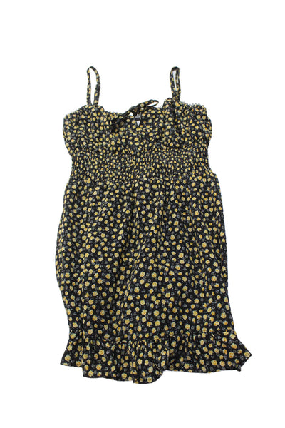 Katie J Girls Floral Print Smocked Waist Tied Strap Detail Dress Black Size M