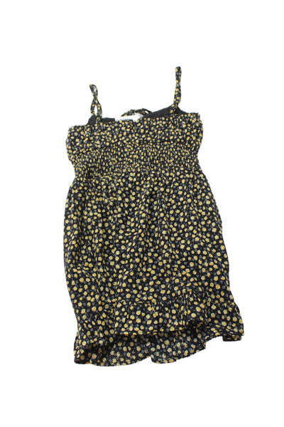 Katie J Girls Floral Print Smocked Waist Tied Strap Detail Dress Black Size M