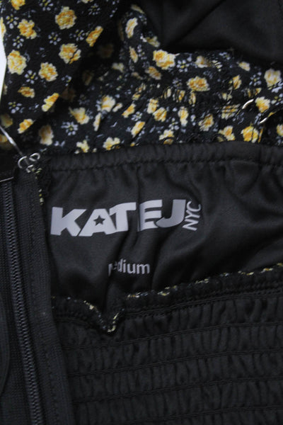 Katie J Girls Floral Print Smocked Waist Tied Strap Detail Dress Black Size M