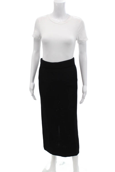 Cuts Womens Elastic Waistband Open Knit Midi Skirt Black Size Medium