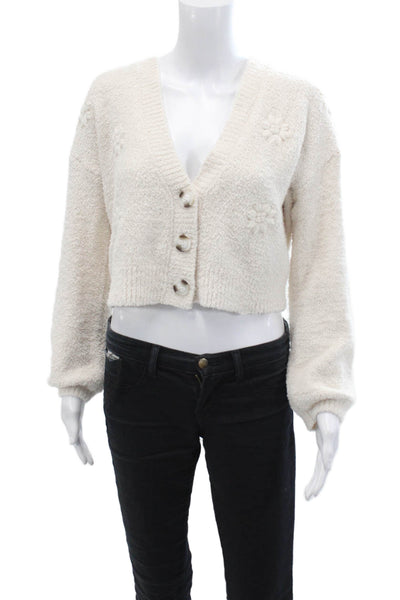 BB Dakota x Steve Madden Womens Button Front Fuzzy Cardigan Sweater White Medium