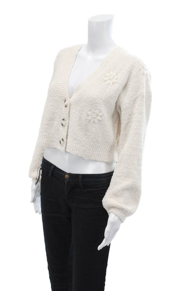 BB Dakota x Steve Madden Womens Button Front Fuzzy Cardigan Sweater White Medium