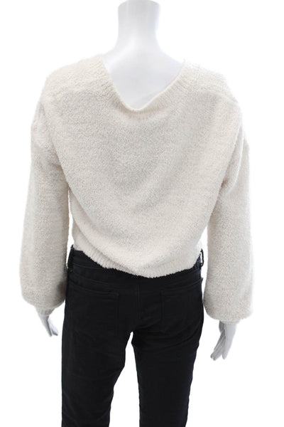BB Dakota x Steve Madden Womens Button Front Fuzzy Cardigan Sweater White Medium