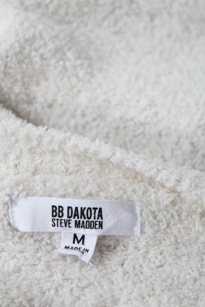 BB Dakota x Steve Madden Womens Button Front Fuzzy Cardigan Sweater White Medium