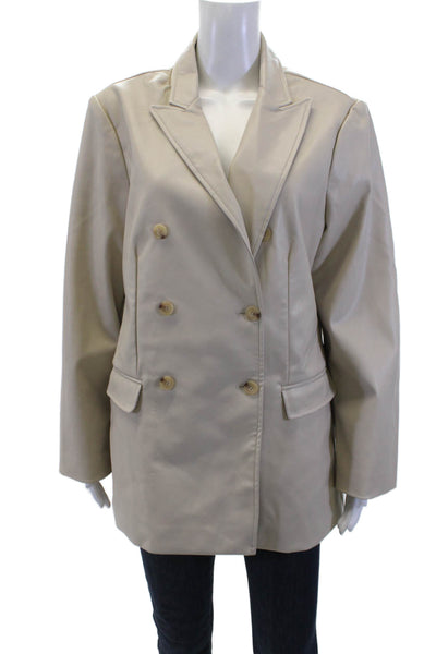 Blue Revival Womens Textured Lined Button Blazer Nude Size L