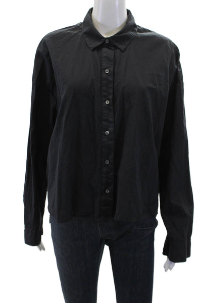Standard James Perse Womens Cotton Long Sleeve V-neck Blouse Black Size 03