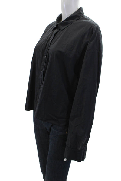 Standard James Perse Womens Cotton Long Sleeve V-neck Blouse Black Size 03