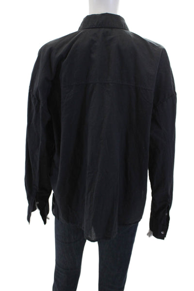 Standard James Perse Womens Cotton Long Sleeve V-neck Blouse Black Size 03