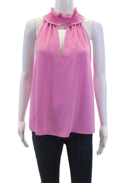 Amanda Uprichard Womens Ruched High Neck Sleeveless Blouse Top Pink Size S