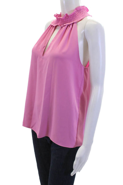 Amanda Uprichard Womens Ruched High Neck Sleeveless Blouse Top Pink Size S