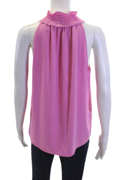 Amanda Uprichard Womens Ruched High Neck Sleeveless Blouse Top Pink Size S