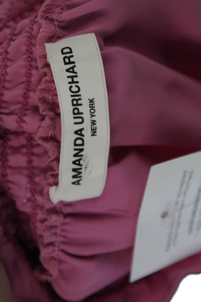 Amanda Uprichard Womens Ruched High Neck Sleeveless Blouse Top Pink Size S