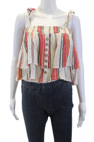 Vintage Havana Womens Striped Ruched Layered Tank Top Beige Size M