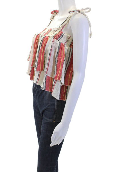 Vintage Havana Womens Striped Ruched Layered Tank Top Beige Size M