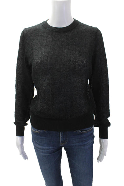Zara Womens Sheer Knit Round Neck Long Sleeve Top Black Size M