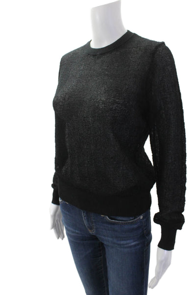 Zara Womens Sheer Knit Round Neck Long Sleeve Top Black Size M