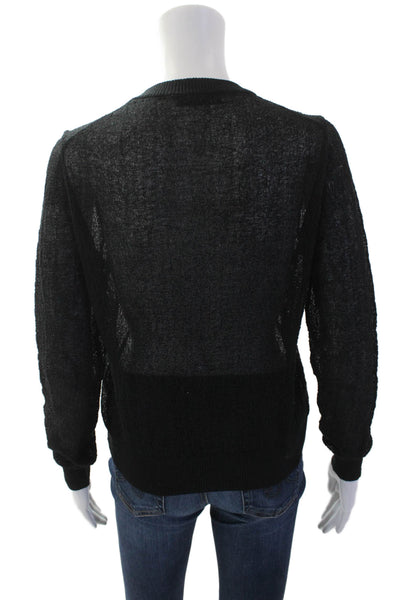 Zara Womens Sheer Knit Round Neck Long Sleeve Top Black Size M