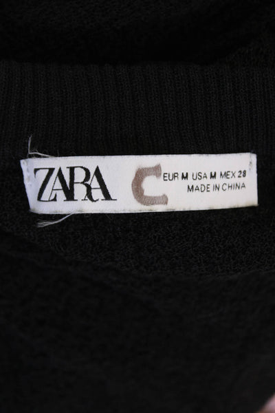 Zara Womens Sheer Knit Round Neck Long Sleeve Top Black Size M