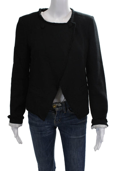 Joie Womens Tweed Button Down Cropped Jacket Black Cotton Size Medium