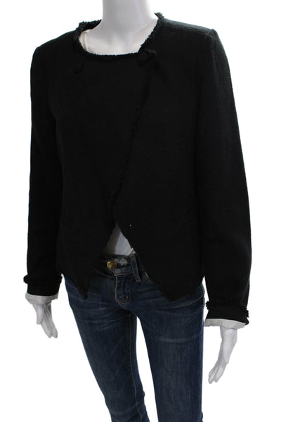 Joie Womens Tweed Button Down Cropped Jacket Black Cotton Size Medium