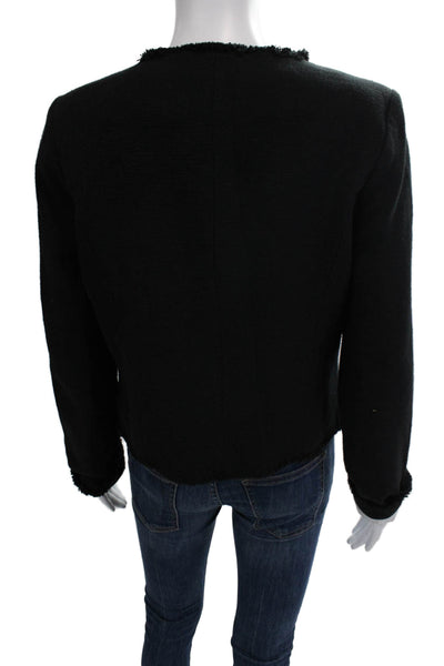 Joie Womens Tweed Button Down Cropped Jacket Black Cotton Size Medium