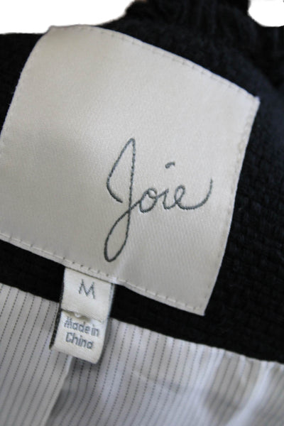 Joie Womens Tweed Button Down Cropped Jacket Black Cotton Size Medium