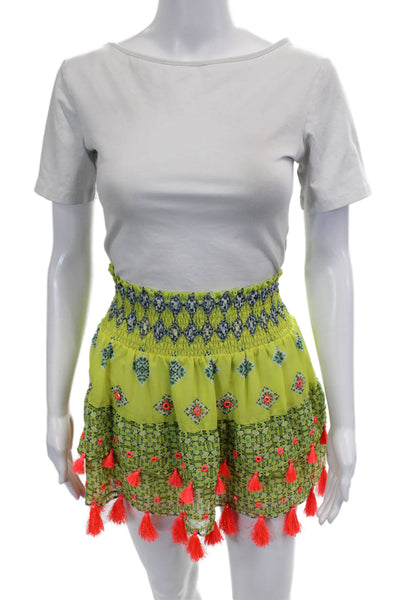 Ramy Brook Womens Printed Pull On A Line Tiered Skirt Yellow Size Small