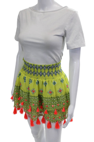 Ramy Brook Womens Printed Pull On A Line Tiered Skirt Yellow Size Small