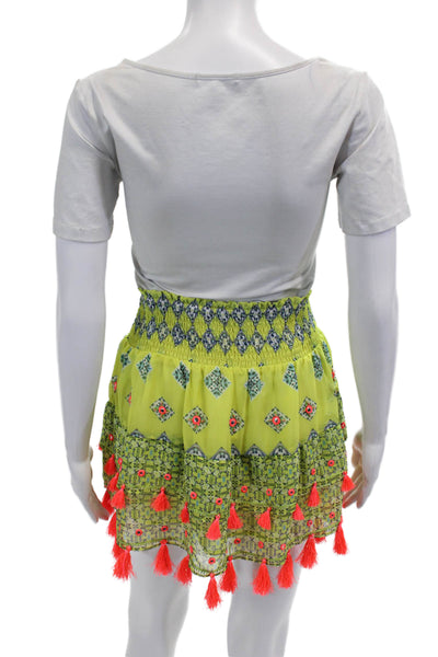 Ramy Brook Womens Printed Pull On A Line Tiered Skirt Yellow Size Small