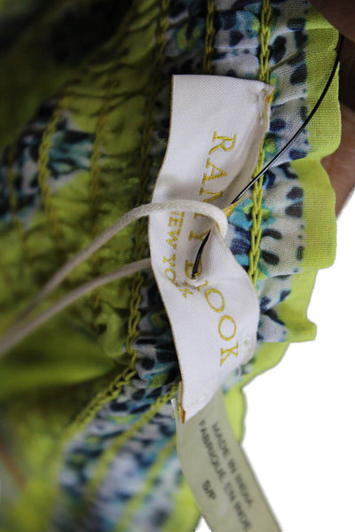 Ramy Brook Womens Printed Pull On A Line Tiered Skirt Yellow Size Small