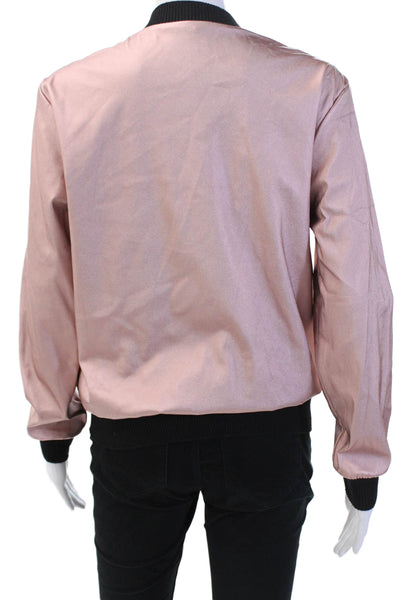Lanston Sport Womens Faux Leather Metallic Zippered Bomber Jacket Pink Size S