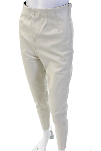 Zara Womens Faux Leather Side Zippered Skinny Leg Pants Light Beige Size M