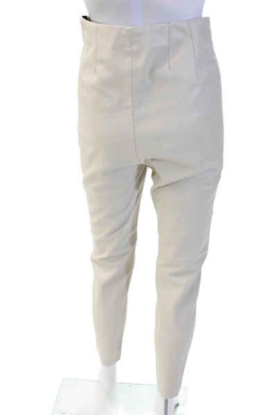 Zara Womens Faux Leather Side Zippered Skinny Leg Pants Light Beige Size M