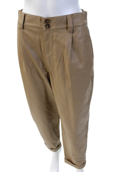 Zara Womens Faux Leather Pleated Waist Pocketed Cuffed Ankle Pants Brown Size M