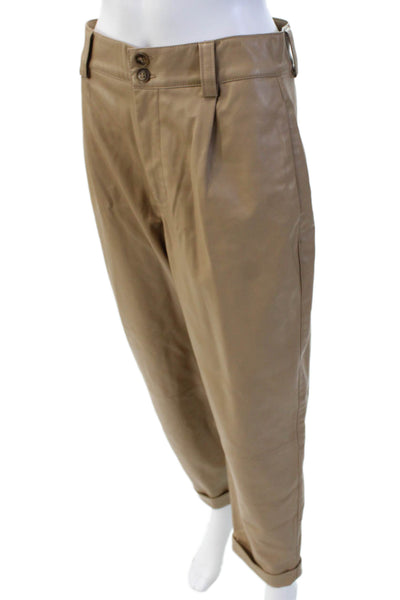 Zara Womens Faux Leather Pleated Waist Pocketed Cuffed Ankle Pants Brown Size M