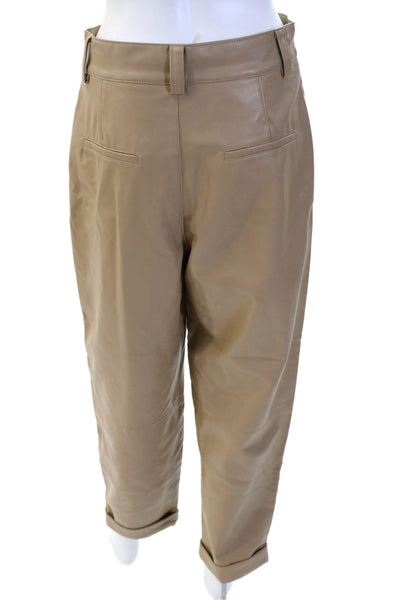 Zara Womens Faux Leather Pleated Waist Pocketed Cuffed Ankle Pants Brown Size M
