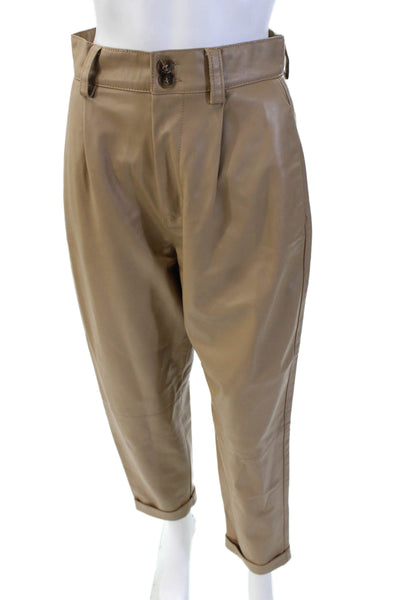 Zara Womens Pocketed Straight Legged Cuffed Ankle Pants Light Brown Size S