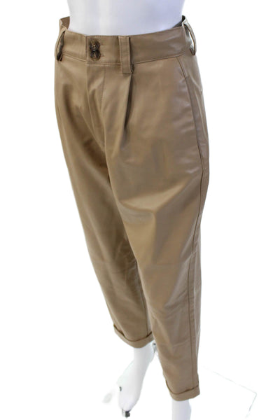 Zara Womens Pocketed Straight Legged Cuffed Ankle Pants Light Brown Size S