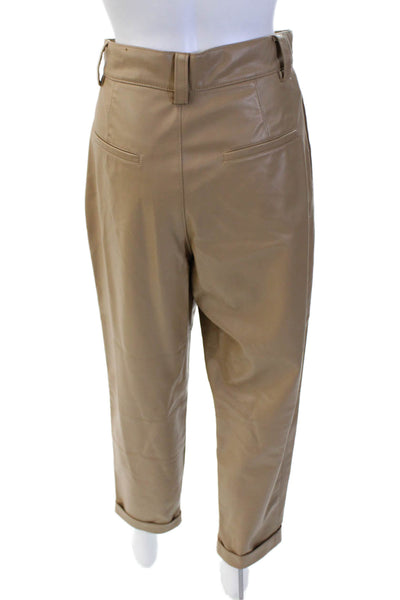 Zara Womens Pocketed Straight Legged Cuffed Ankle Pants Light Brown Size S