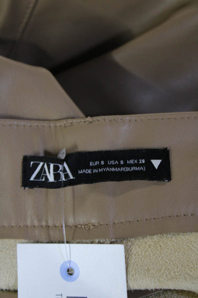 Zara Womens Pocketed Straight Legged Cuffed Ankle Pants Light Brown Size S