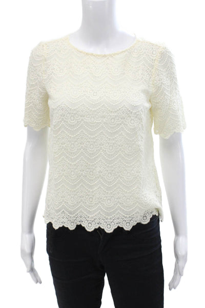 J Crew Womens Textured Lace Short Sleeve Round Neck Top Cream Size XS