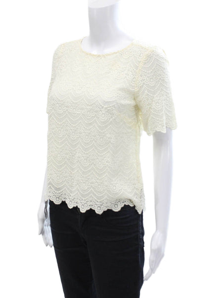 J Crew Womens Textured Lace Short Sleeve Round Neck Top Cream Size XS